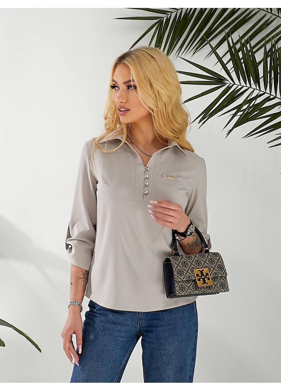 Комбінована блуза з ґудзиками на груді,арт. 828, сірий KHAN