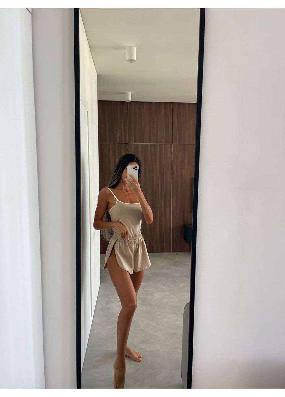 Бежева піжама кулір туреччина шорти та майка Україна