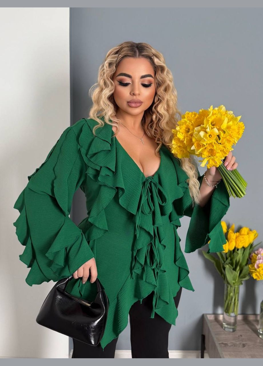 Зелёная блуза с рюшами Україна