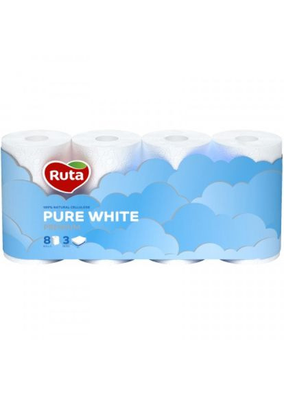 Туалетний папір Pure White 3 шари 8 рулонів (4820023747555) Ruta pure white 3 слоя 8 рулонов (268139390)