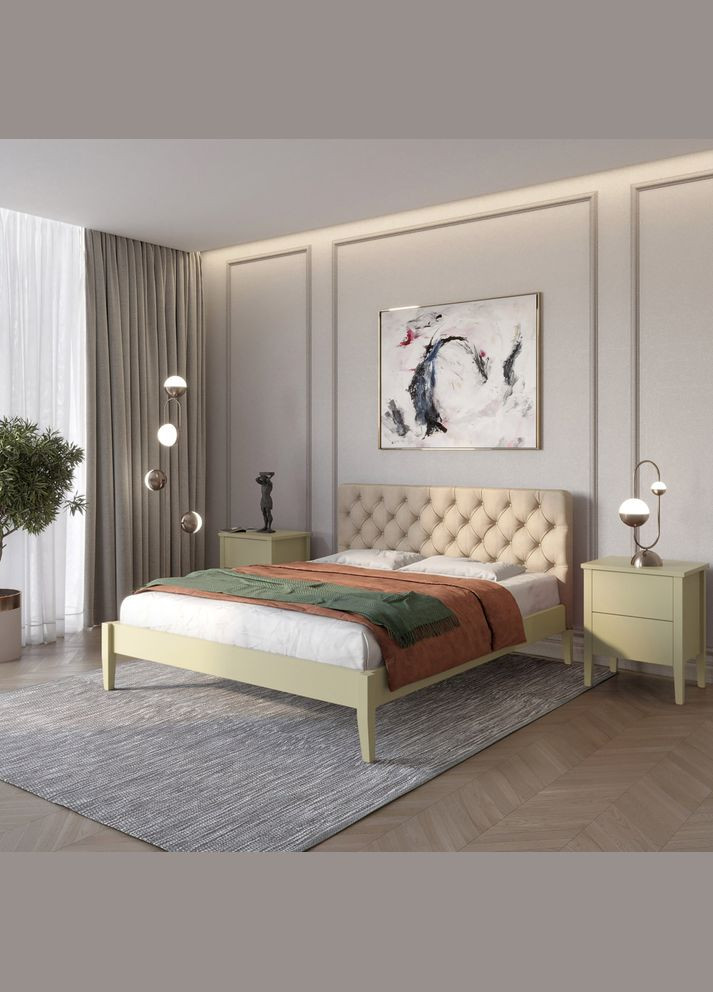 Односпальне дерев'яне ліжко Рим ДК (RAL1020)/Аляска 23 (Бежевий) Б3 80х190 см (MBG-5146) Mebigrand (366085548)