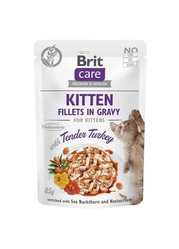 Fillets in Gravy KITTEN Tender Turkey - Влажный корм "Филе в соусе" с нежной индейкой для котят - 85 г Brit Care (328512113)
