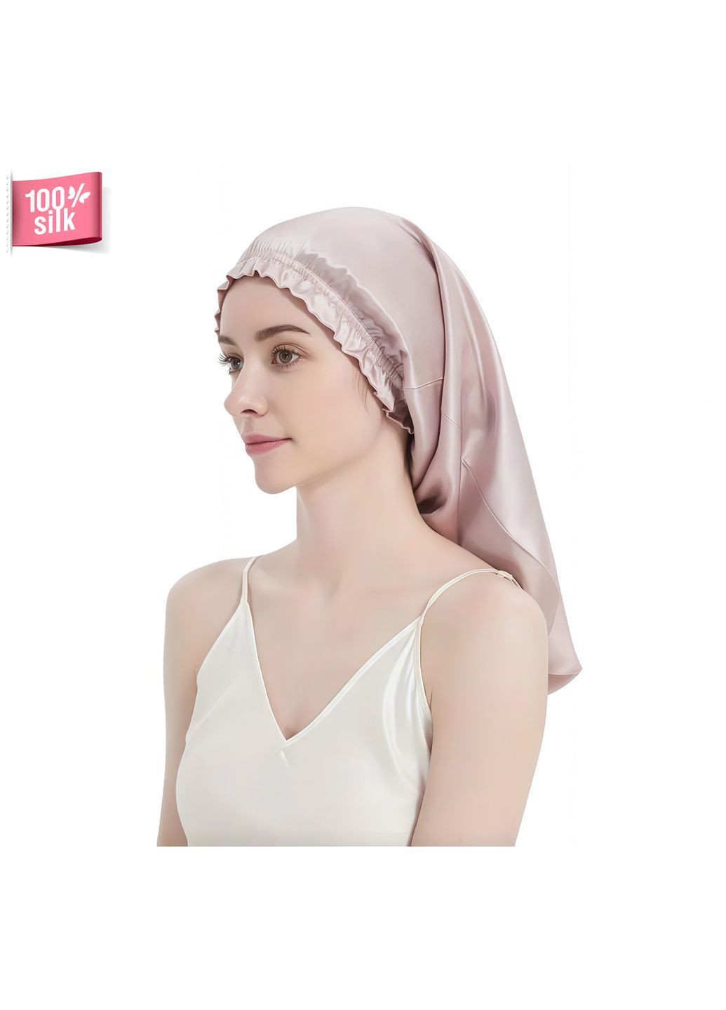 Шовкова шапочка для сну на резинці з 100% натурального шовку для захисту волосся (блідо-рожевий) Maryuphair (362207801)