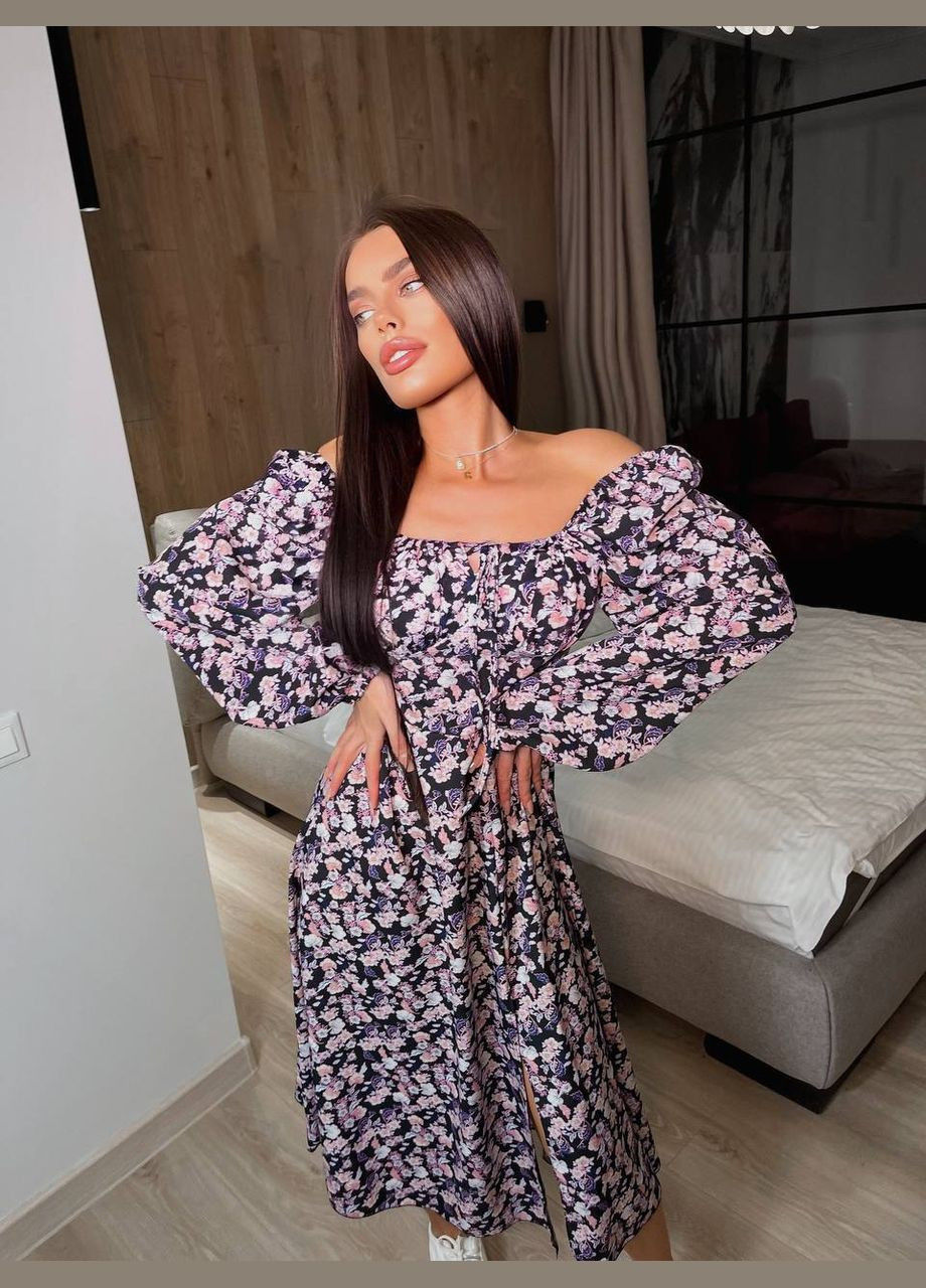 Чорна повсякденний сукня DK/DL Мода без кордонів з квітковим принтом