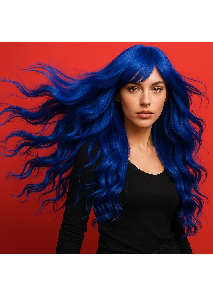 Парик кудрявый длинный ровный срез из термоволокна 80 см синий No Brand (366665053)