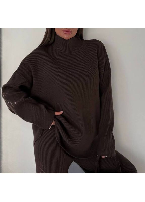 Жіночий в'язаний костюм-двійка: світшот оверсайз та широкі штани MonCher (367853404)