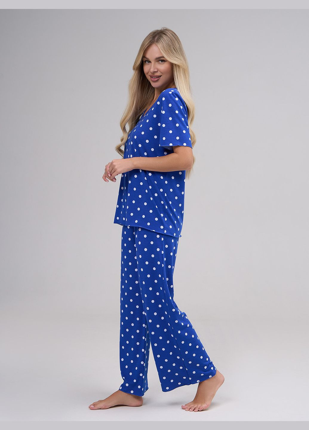 Синяя всесезон домашняя одежда футболка + брюки ISSA PLUS 14885