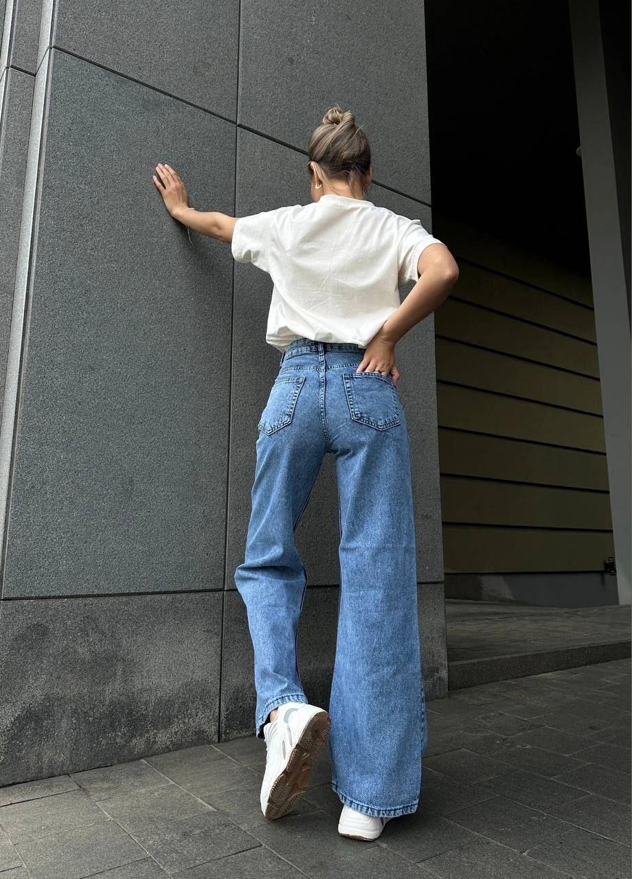 Стильные синие джинсы "Палаццо" из качественной турецкой ткани, трендовые турецкие прямые джинсы высокой посадки 1 No Brand - (292311296)
