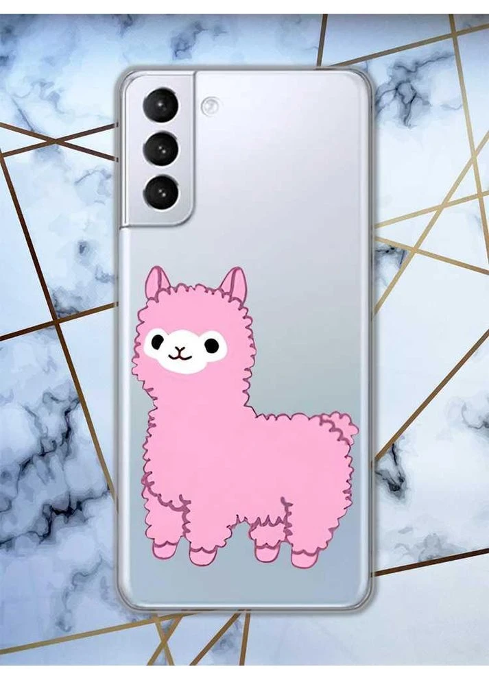 Прозорий чохол для Samsung Galaxy S21 (G991) дизайн Лама рожева принт 100 Creative (359487439)