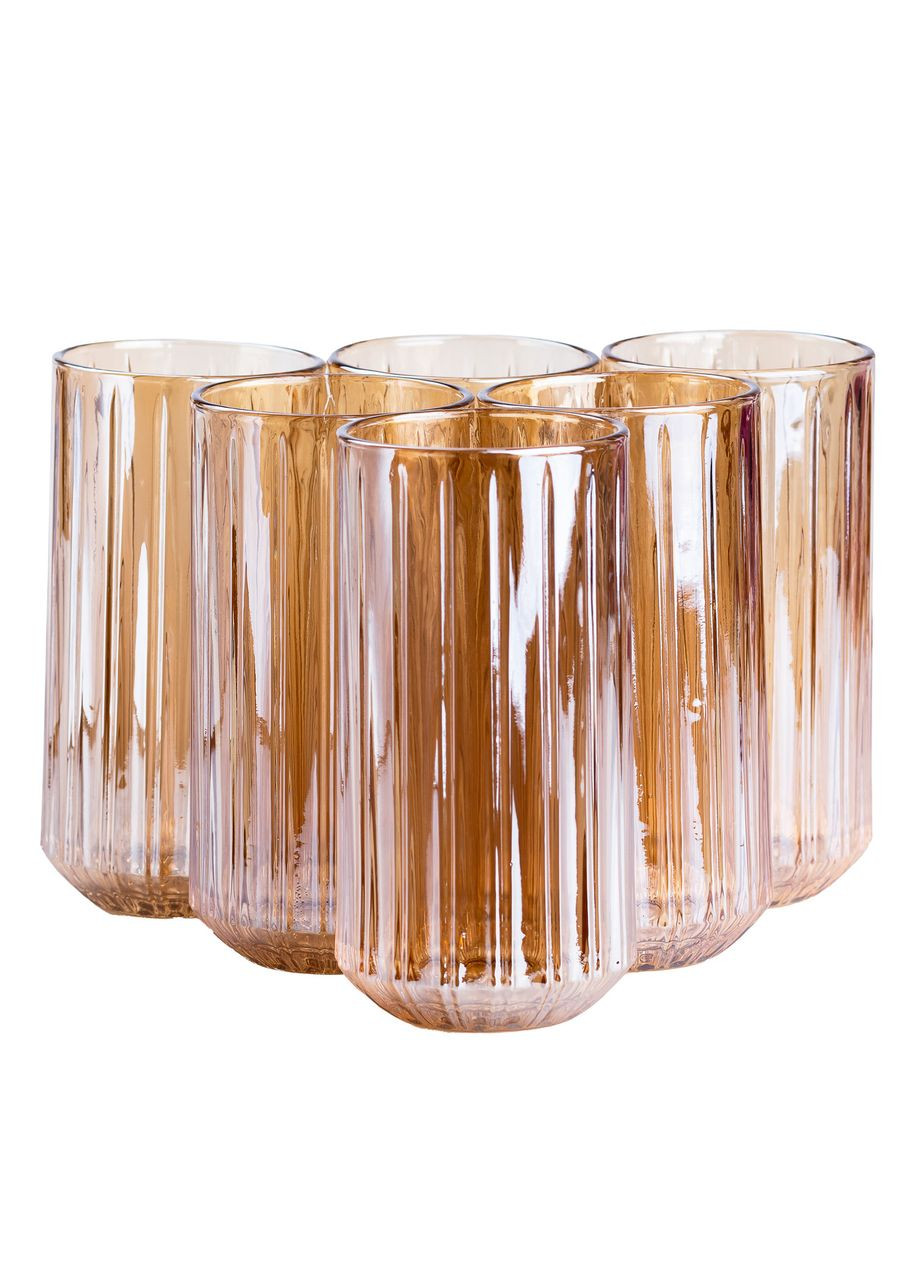 Набор стаканов Lirmartur высоких фигурных, 6 штук по 380 мл Янтарный TS Kitchen (360455359)