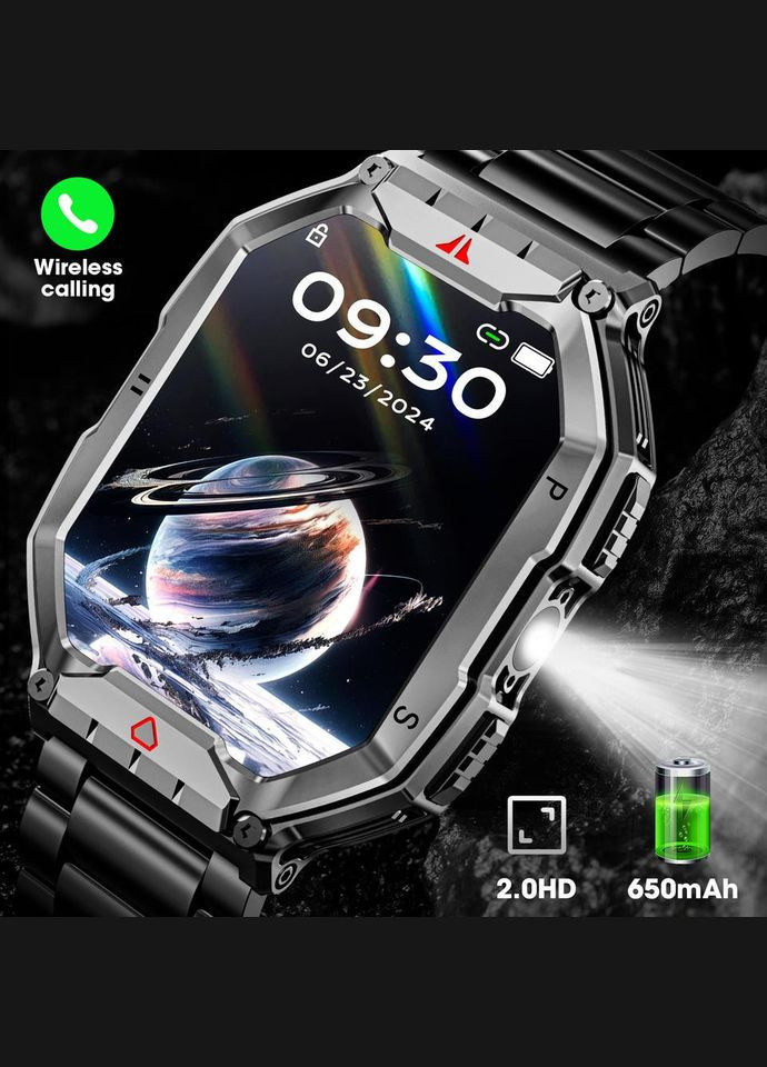 Чоловічий Military смарт-годинник 2,01-дюймовий екран, Bluetooth-дзвінки, ліхтарик, компас, з укр. мовою Smart Watch (331738258)