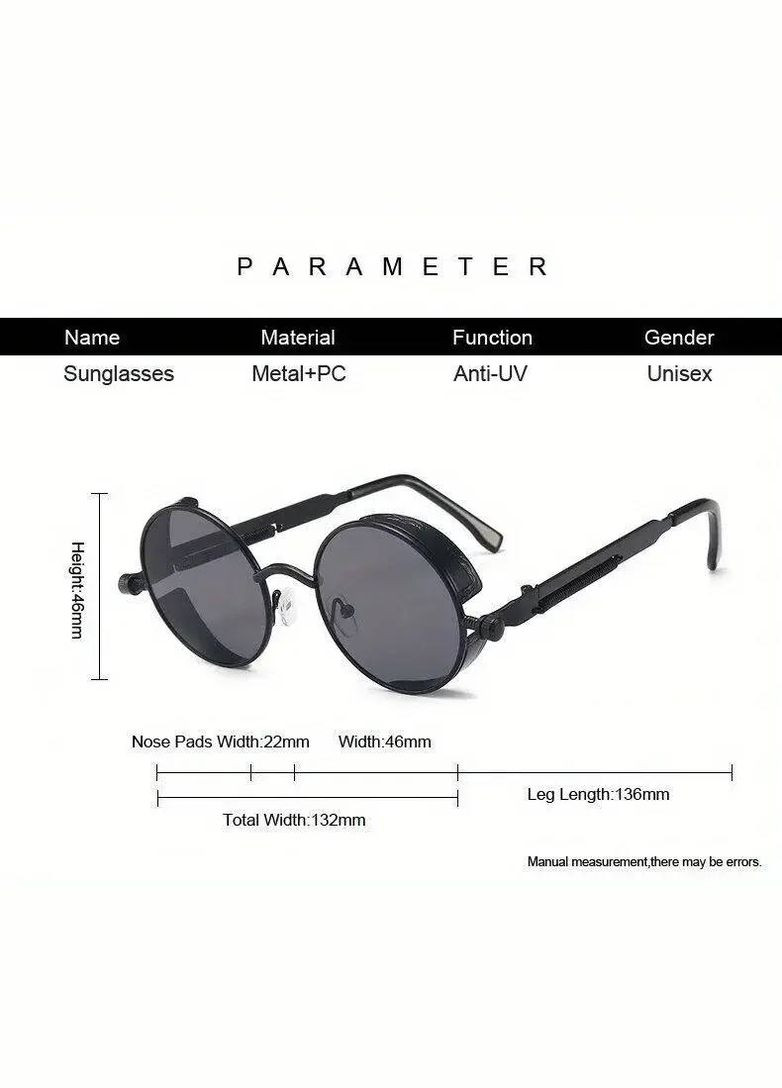 Круглі окуляри з чорними лінзами в чорній металевій оправі, іміджеві ретро стім панк окуляри No Brand (326766794)