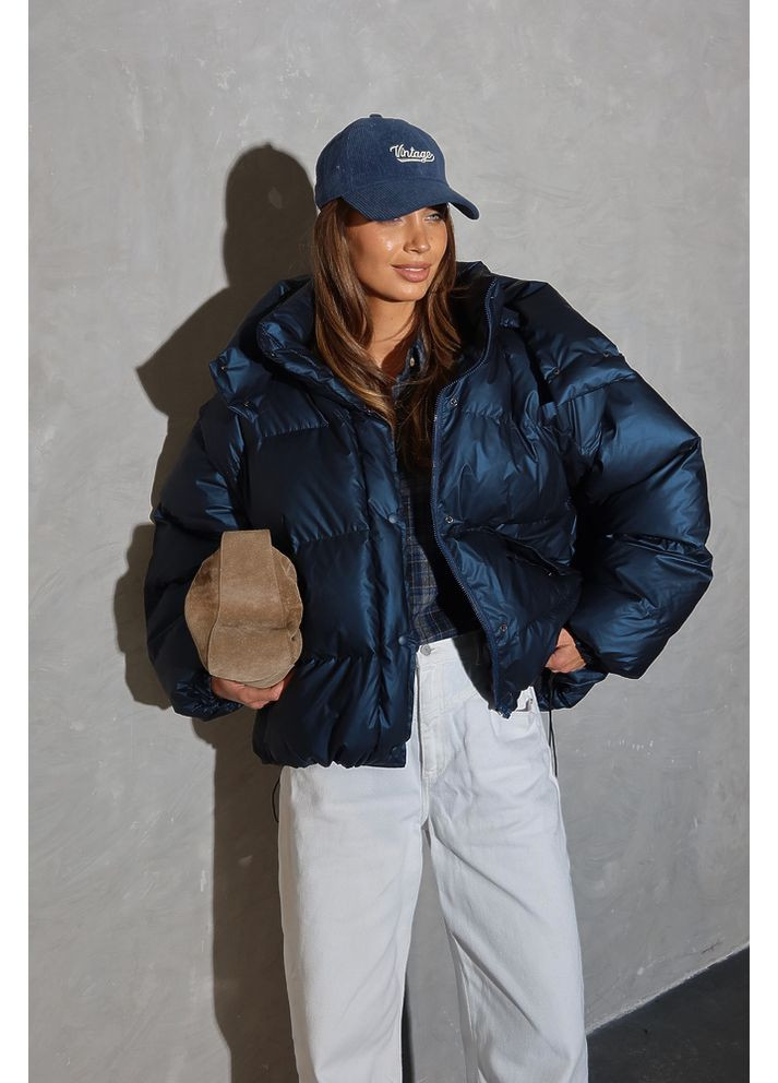 Темно-синяя зимняя женская теплая куртка transformer с карманами и капюшоном (mil588) milirud