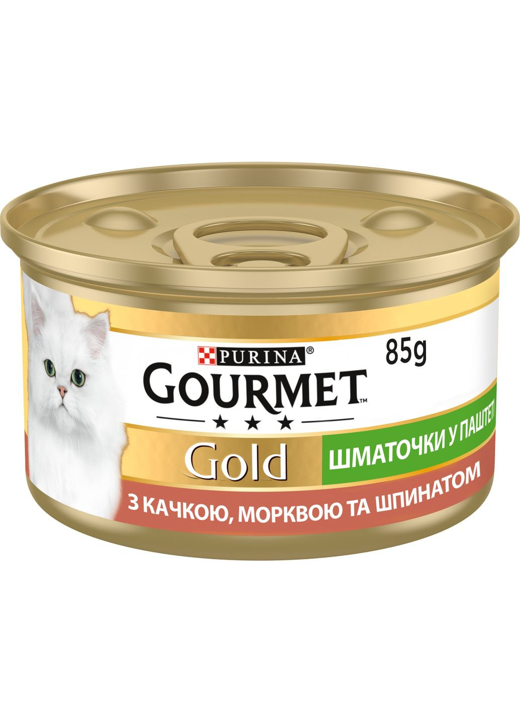 Вологий корм Gold для дорослих котів, шматочки у паштеті, з качкою, морквою та шпинатом, 85 г Gourmet (330007558)