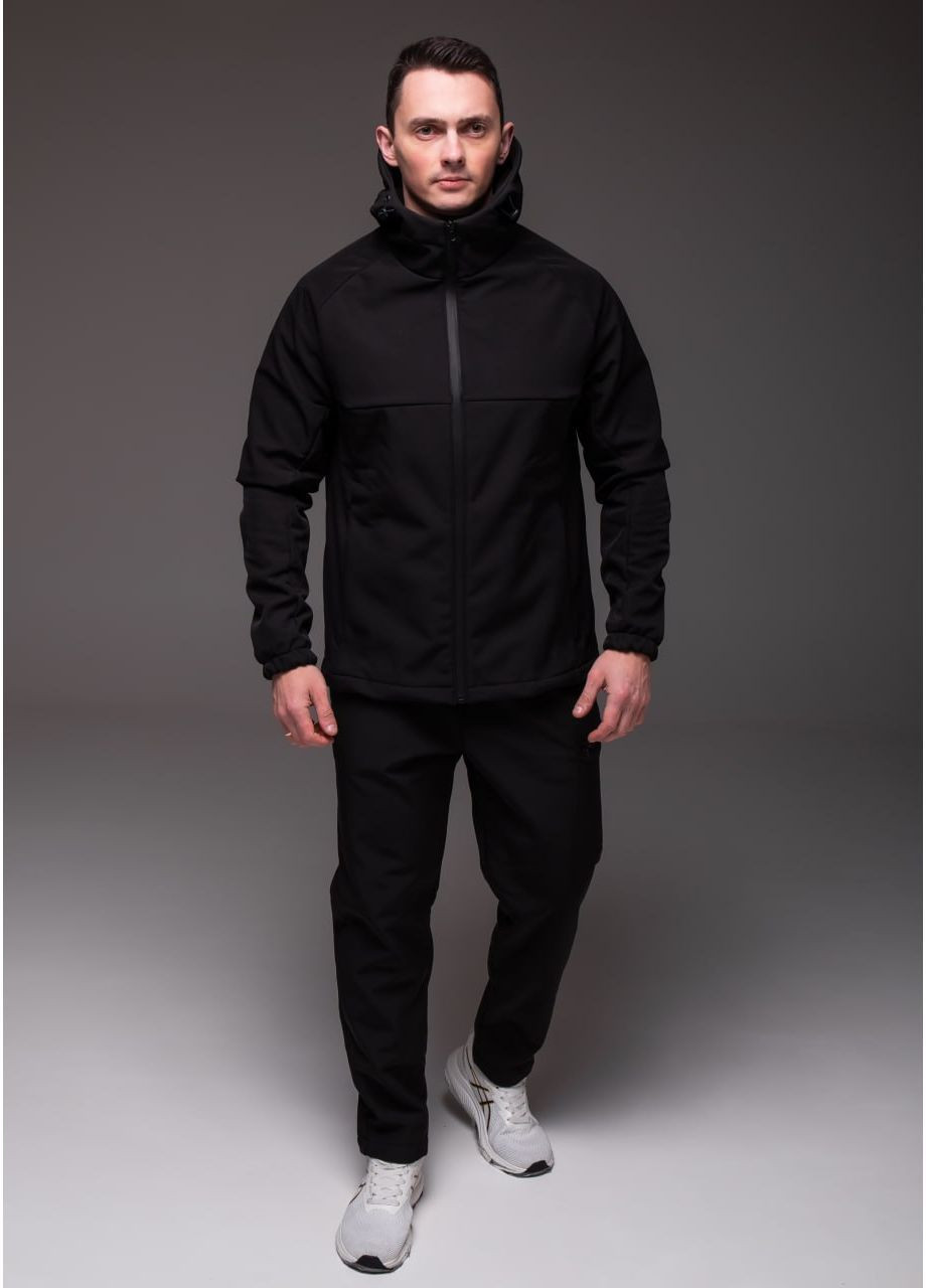 Чорний чоловічий утеплений костюм softshell чорний куртка + штани No Brand