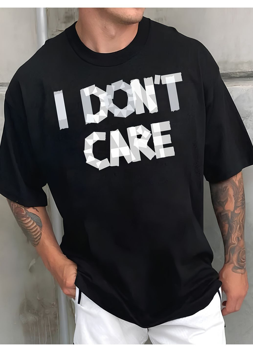 Комбинированная футболка с принтом мужская стильная оверсайз лето легкая модная трикотаж No Brand