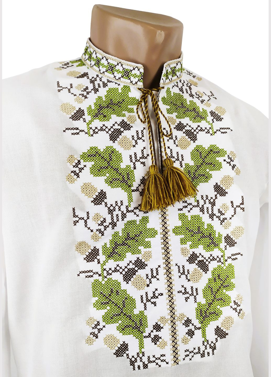 Белая мужская натуральная вышиванка дубки НоКо свободная, прямой хлопок (305590247)