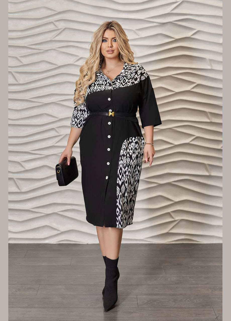 Черно-белое женское платье рубашка бирюзового цвета New Trend