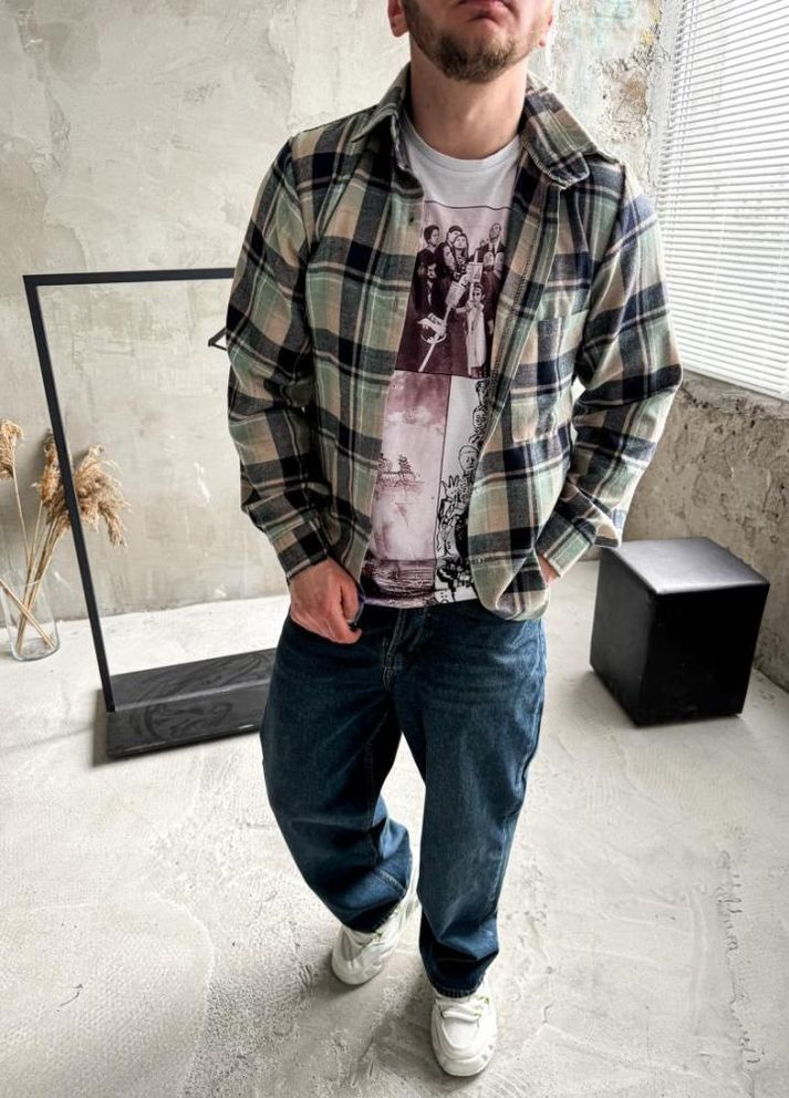 Оливковковая (хаки) кэжуал рубашка No Brand