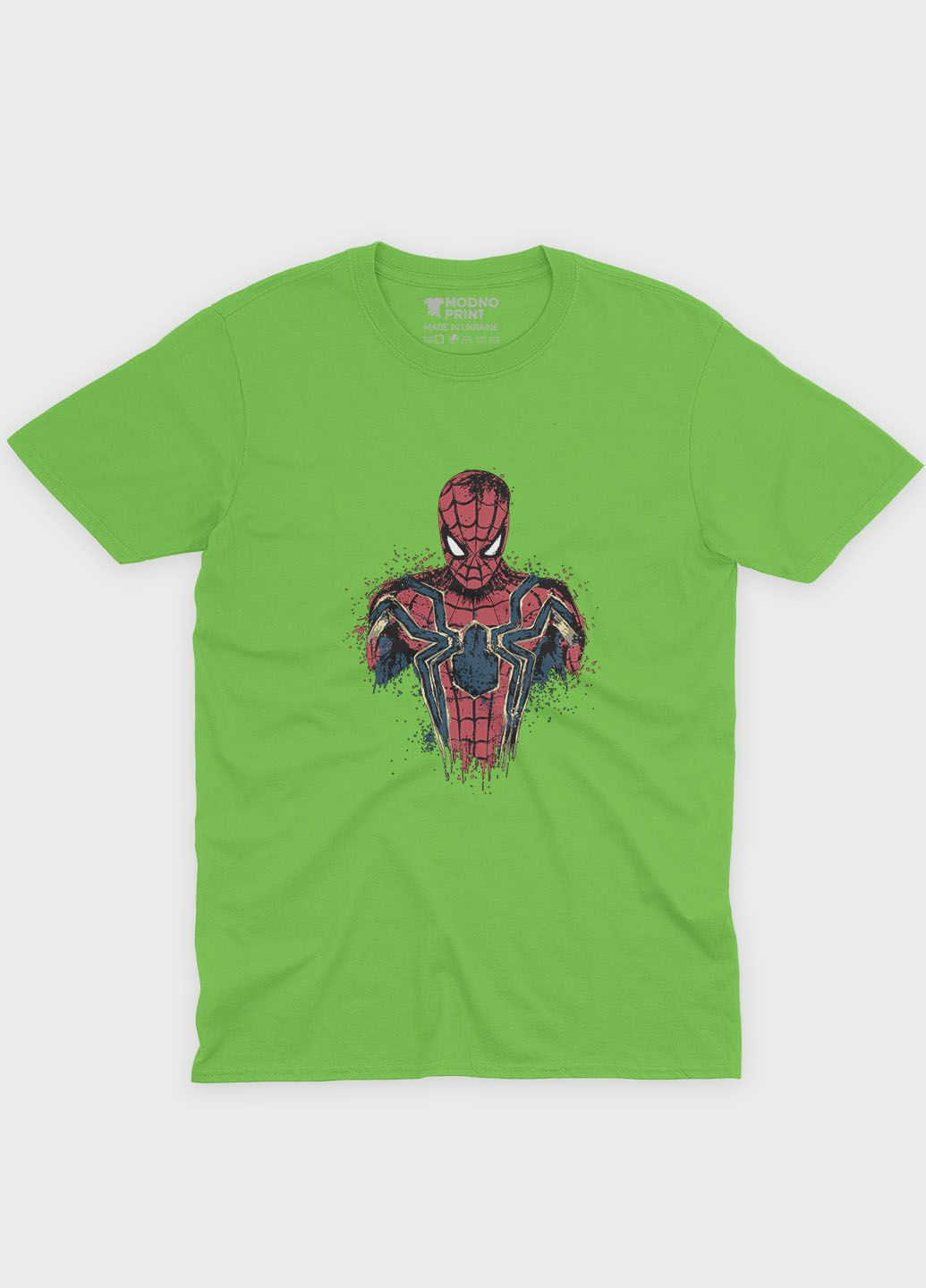 Салатова демісезонна футболка для хлопчика з принтом супергероя - людина-павук (ts001-1-kiw-006-014-066-b) Modno