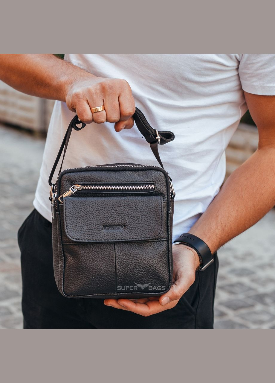 Сумка-мессенджер мужская черная из натуральной кожи через плечо Tiding Bag ТВ-14136 No Brand (335039671)