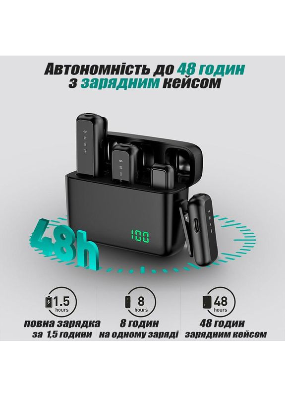 Беспроводная Петличка 2 шт с Зарядным Кейсом USB Type C Беспроводной Микрофон Петличный для Телефона на одежду SX (366664727)
