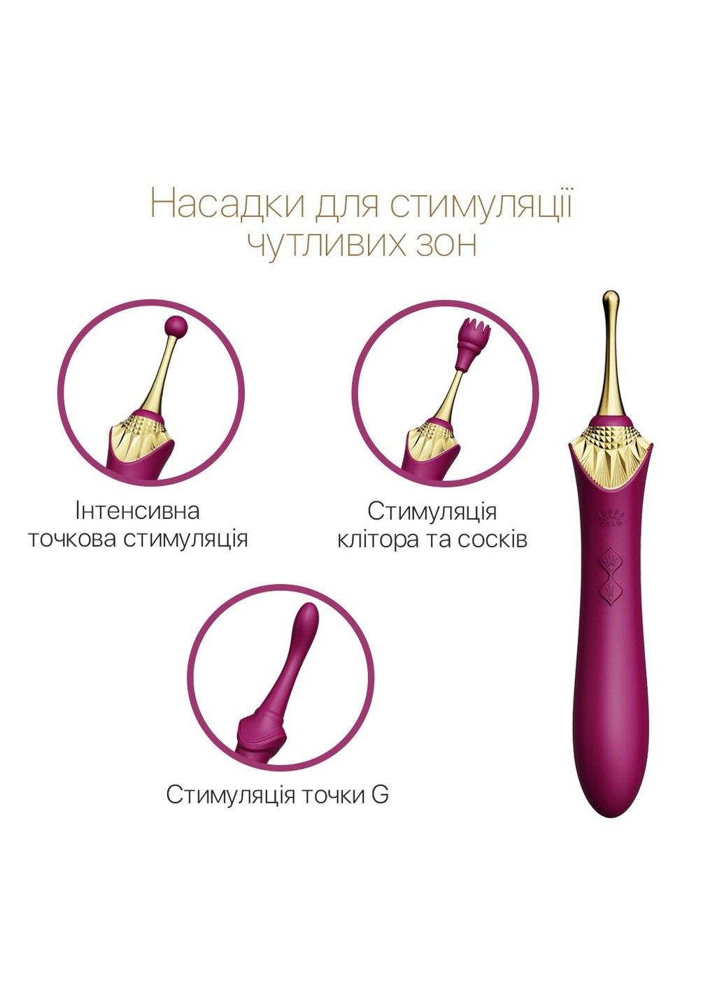 Вагінально-кліторальний вібратор — Bess Velvet Purple, мультифункціональний із насадками Zalo (333332446)