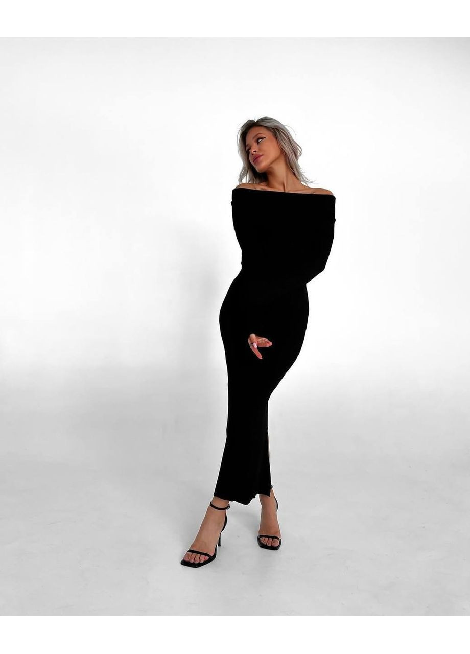 Чорна святковий, коктейльна, повсякденний, вечірня, ділова, кежуал жіноча сукня з відкритими плечима силуетна No Brand однотонна