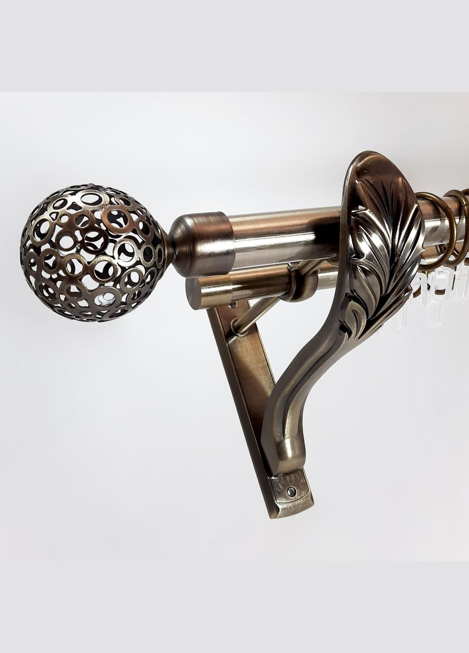 Карниз для штор Орнела металлический двухрядный ретро гладкая труба кольцо металлическое Антик 25\19 мм 300 см ORVIT (299335475)