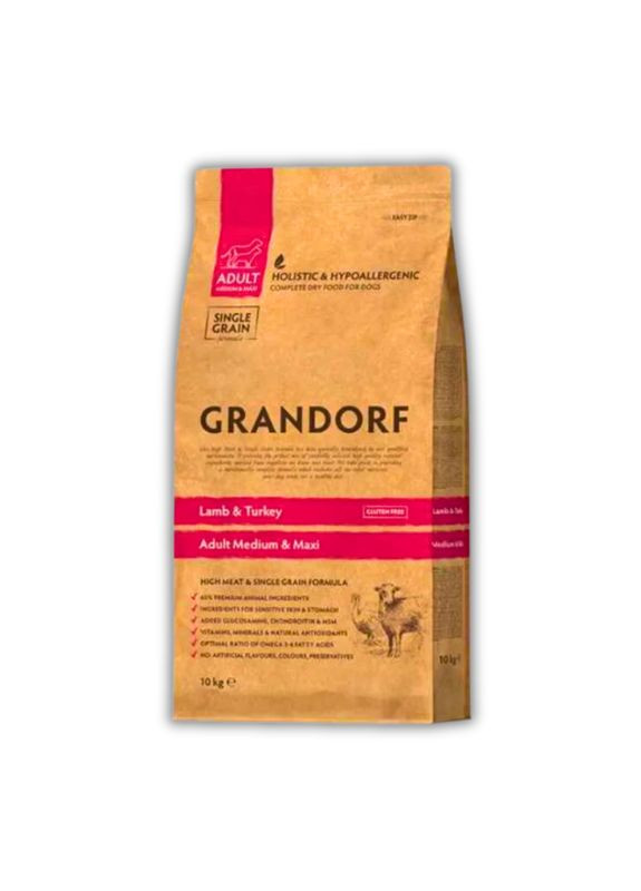 Сухой корм для собак Ягненок и индейка для взрослых собак средних и крупных пород 10 кг Grandorf (346476306)