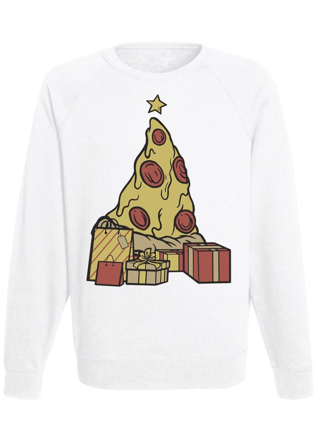 Світшот новорічний "Pizza Christmas" (білий) Fat Cat - крій білий - (283026990)