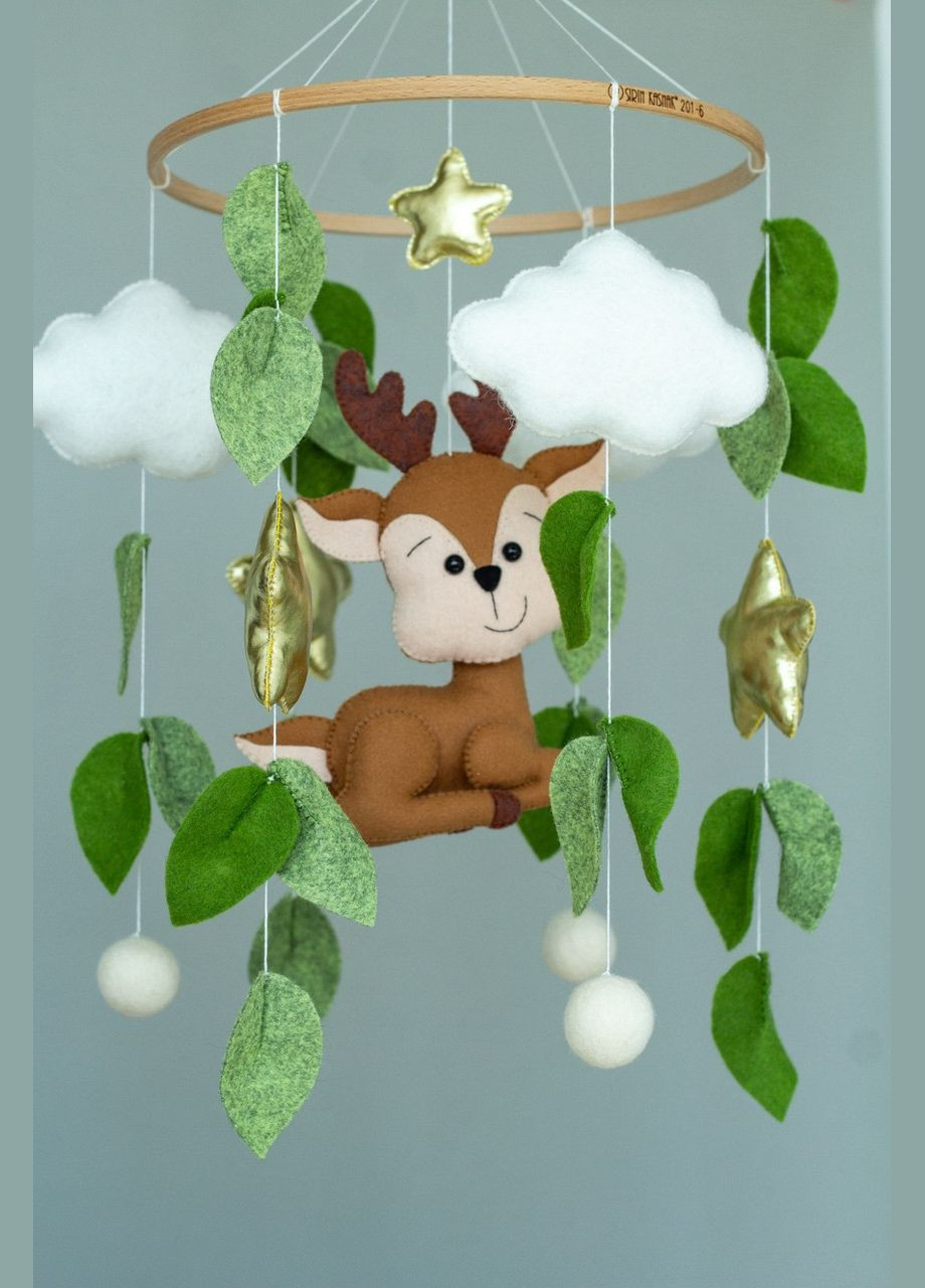 Детский музыкальный мобиль на кроватку для младенцев WooolyWool «Олень» с 35 мелодиями No Brand (342757996)