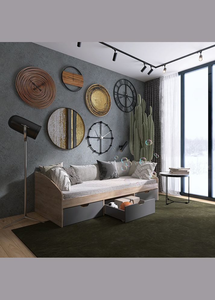 Ліжко односпальне з ящиками Комфорт 3 193х84х59 см /Графіт (EVR-071217) Еверест (329296584)