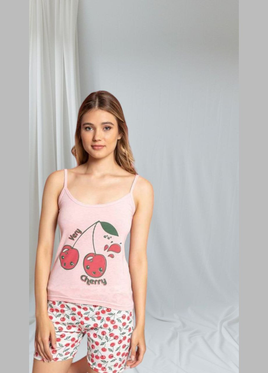 Розовая женская пижама майка + шорты No Brand