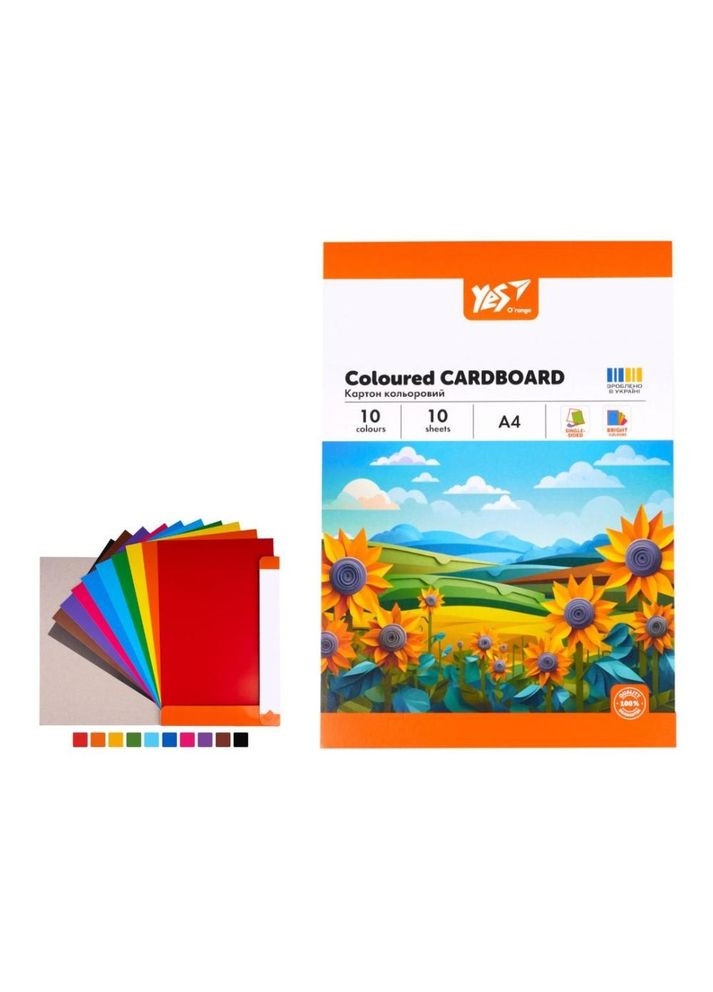Картон цветной односторонний "Orange Line", 10 листов, А4, папка Yes (351850787)