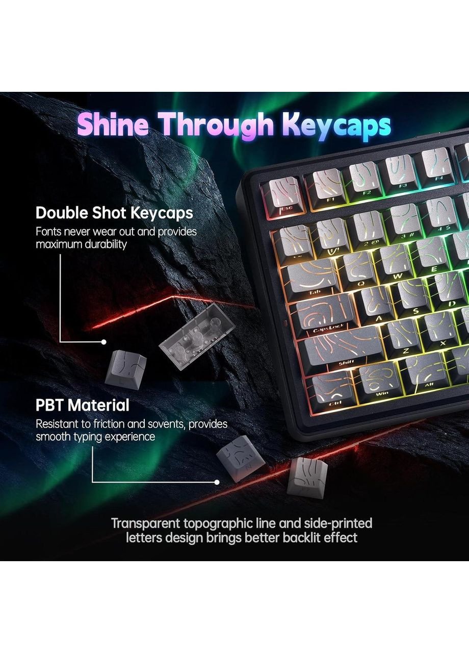 Механическая игровая клавиатура F75 MAX Black Contour Lines с TFT-дисплеем, 2.4G/Bluetooth/Кабель Aula (371132891)