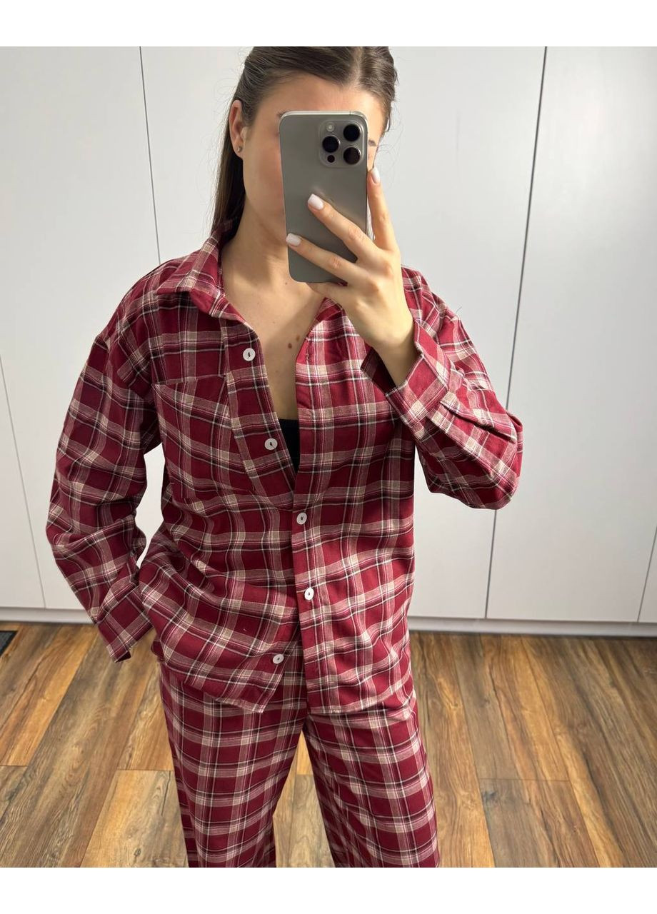 Бордовая всесезон пижама из фланели — замеры в описании рубашка + брюки DK/DL Мода без кордонів