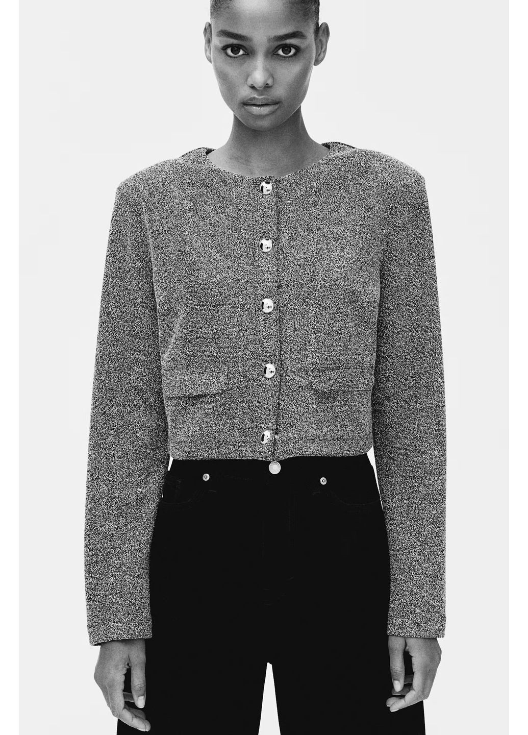 КАРДИГАН З ПІДПЛЮЧНИКАМИ жіночий сірий М H&M (369282826)