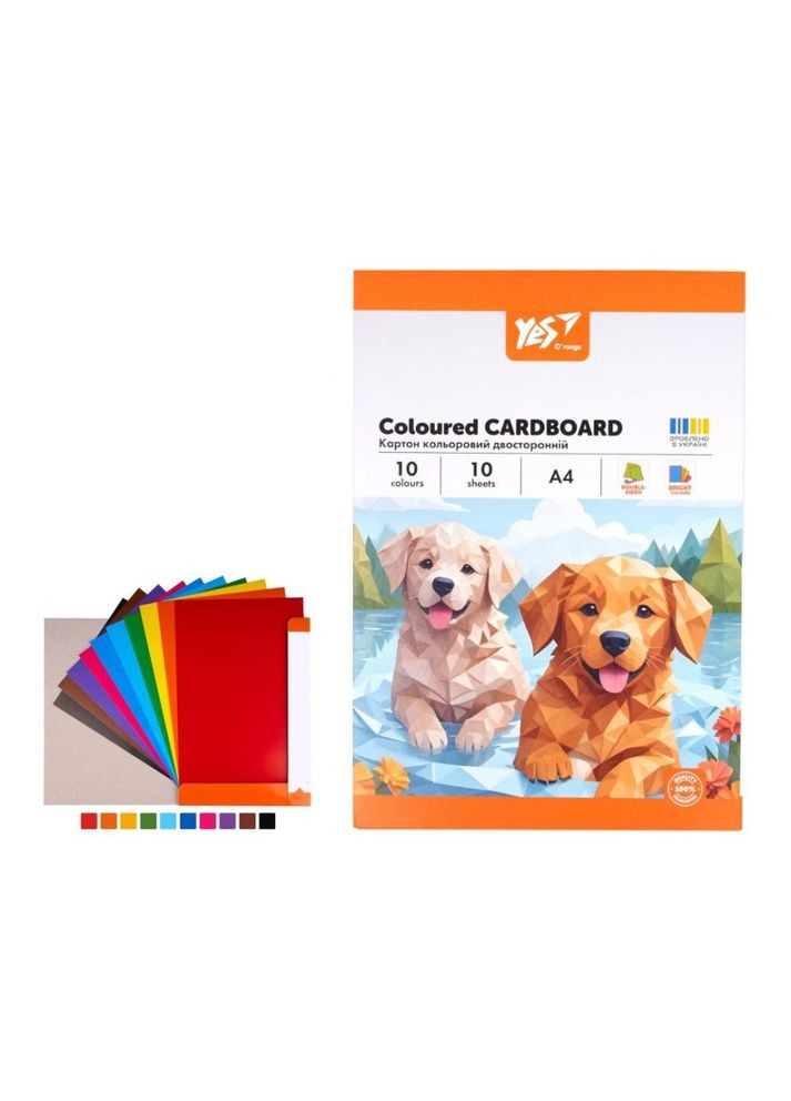 Картон цветной двусторонний "Orange Line", 10 листов, А4, папка Yes (351850786)