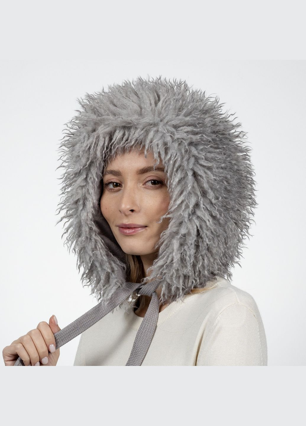 Капор женский искусственный мех лама серый ВЕНЕЯ LuckyLOOK 640-849 (322789116)