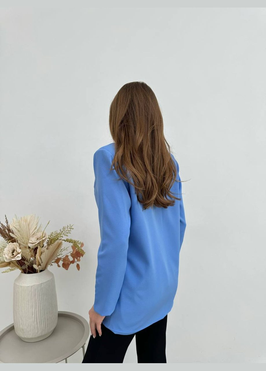 Голубой женский стильный пиджак No Brand однотонный - демисезонный