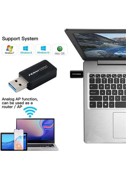 Двухдиапазонный высокоскоростной адаптер WiFi / переходник FENVI AC1300 USB 3.0 2.4GHz + 5GHz, для Windows No Brand (347607046)