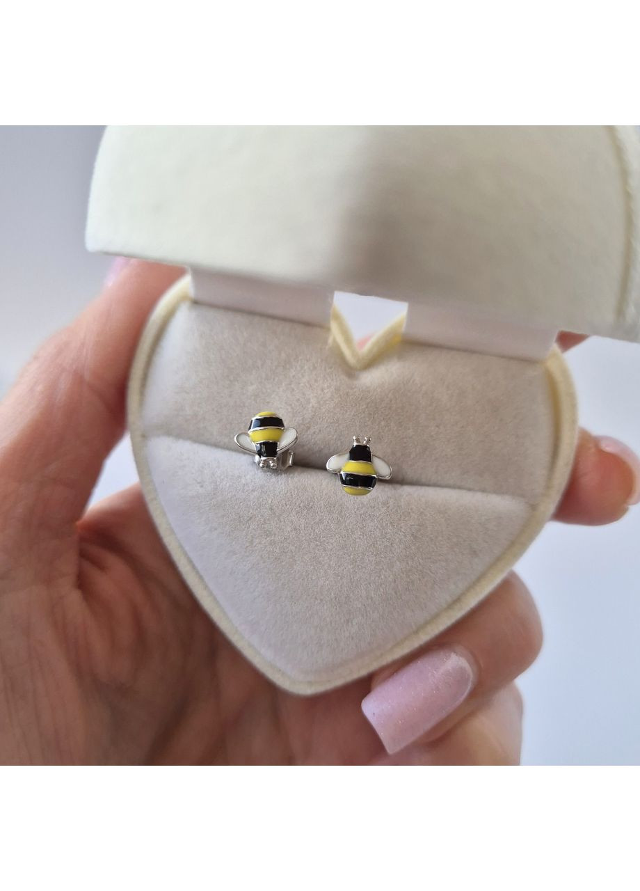 Серебряные серьги гвоздики на фиксаторах Пчелка серебро 925 пробы Родированное с2ец/1245 1.10г Nobrand (363969078)