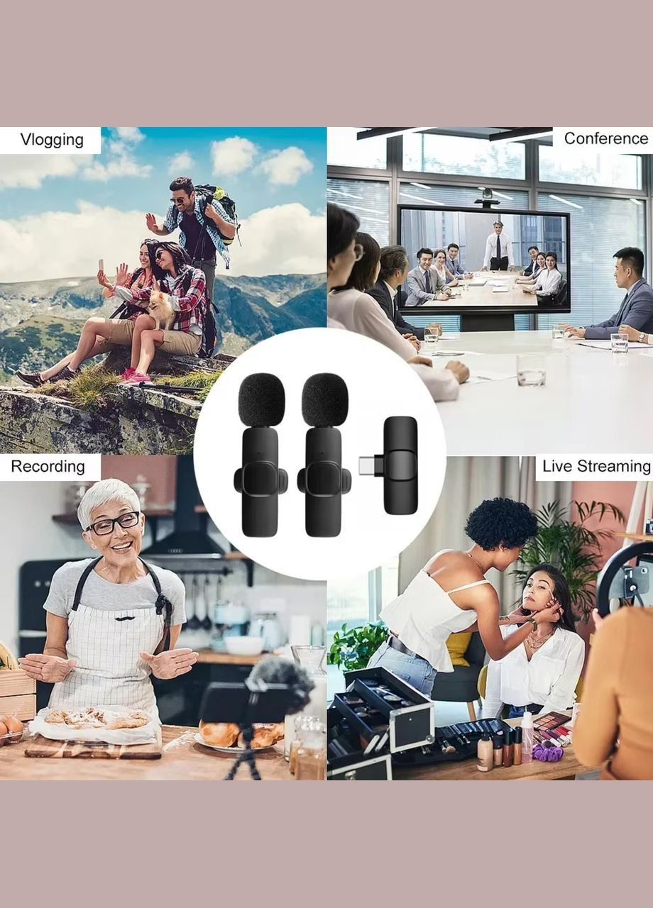 Беспроводной петличный микрофон Type-C для Android и iPhone 15–16 серии Петличка для блогера К9 2шт. No Brand (341325025)