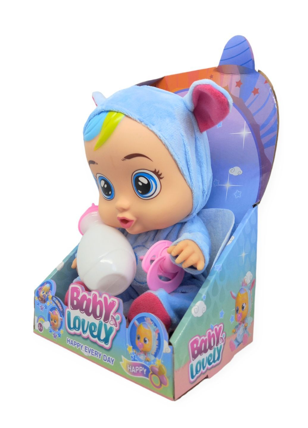 Кукла пупс говорящая плачущая смеющаяся в костюме облачка 25,5 см Baby Lovely с соской и бутылочкой No Brand (295600052)