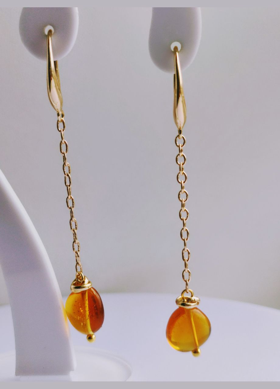 Сережки 2672 з натурального бурштину Медовий відтінок MINOV (311310514)