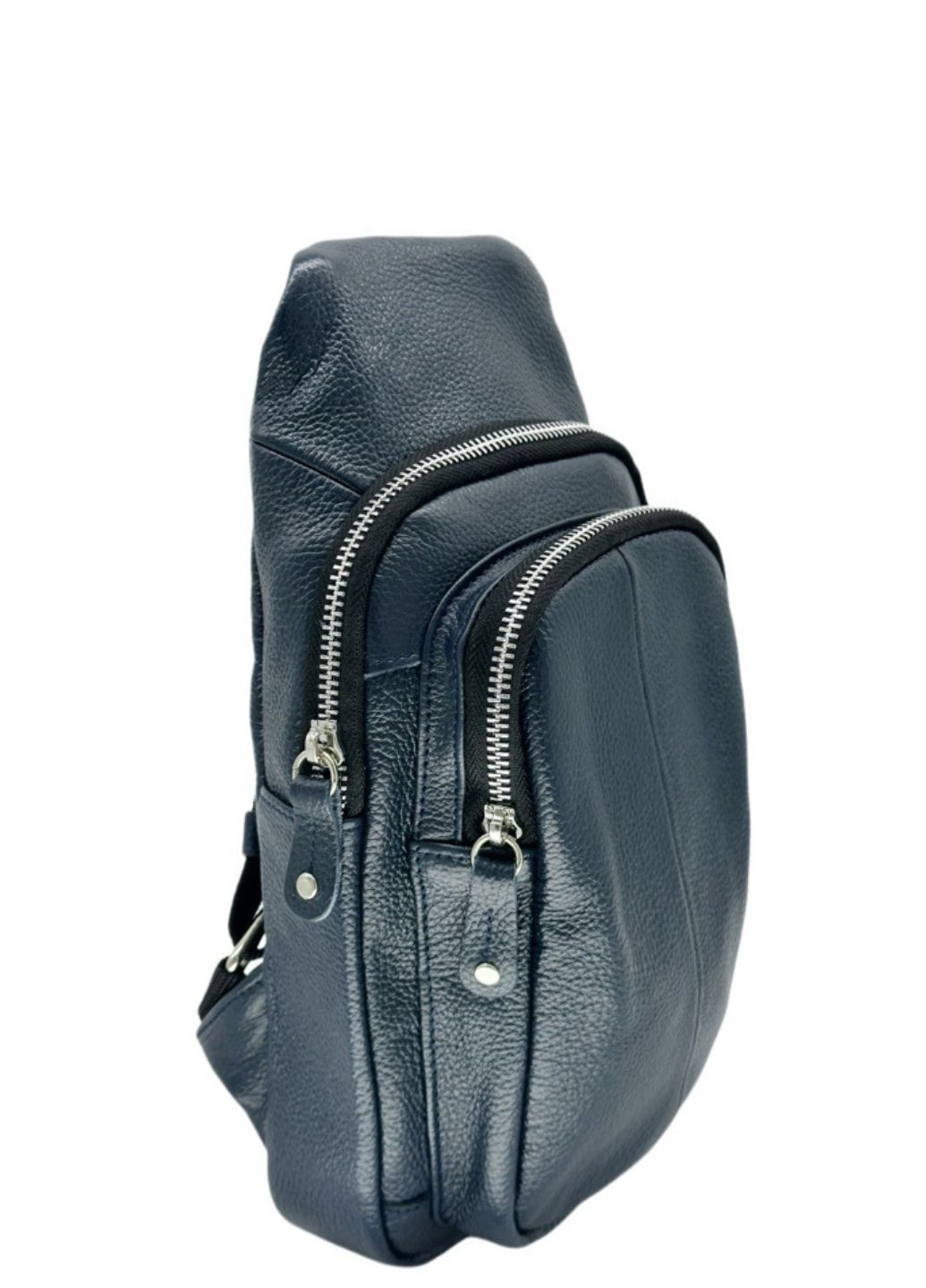 Стильна чоловіча сумка-слінг нагрудна з натуральної шкіри на блискавці, синя LQ 815550 (280931053)