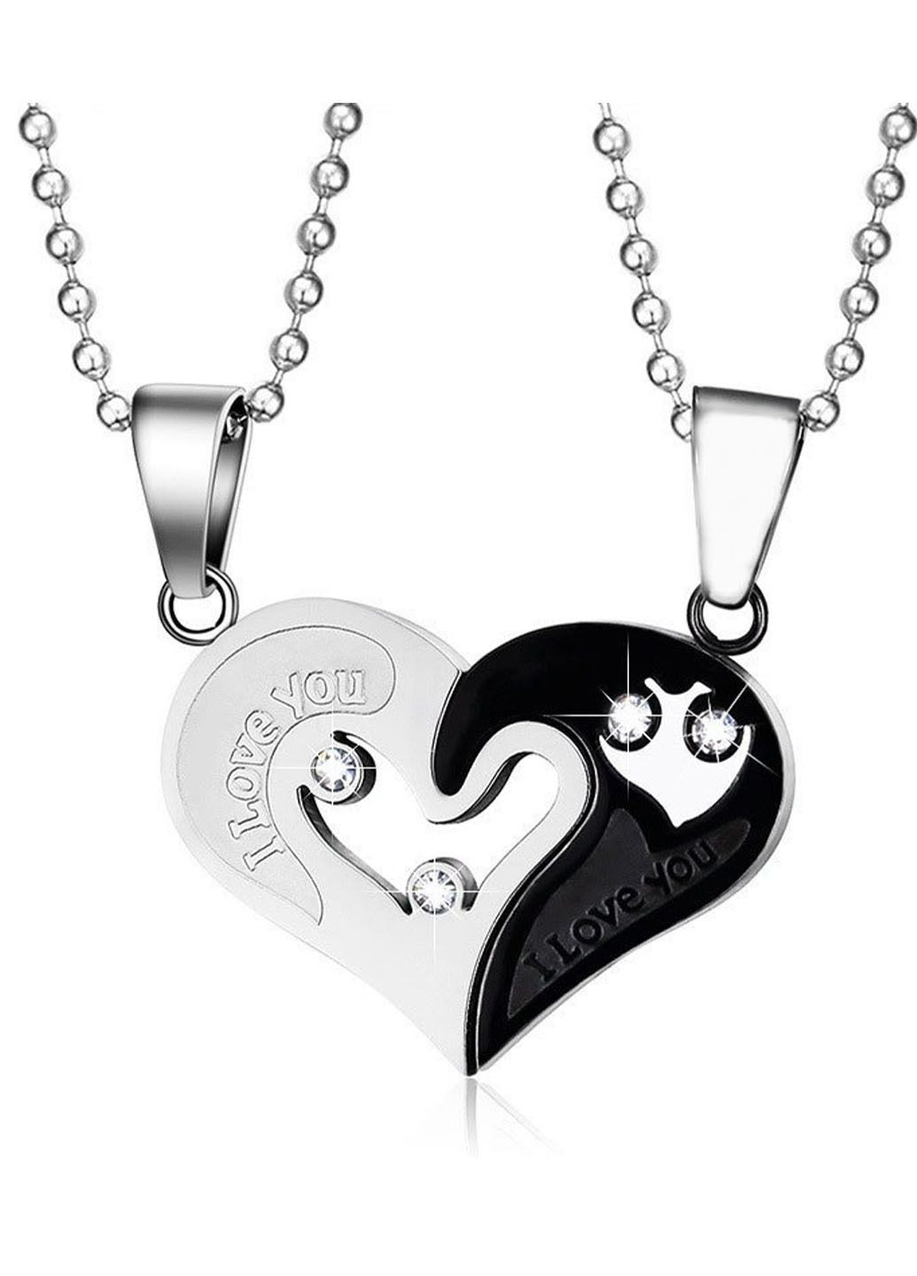 Парні кулони кольє для закоханих у вигляді серця I Love You підвіска для двох на двох ланцюжках No Brand (323652802)