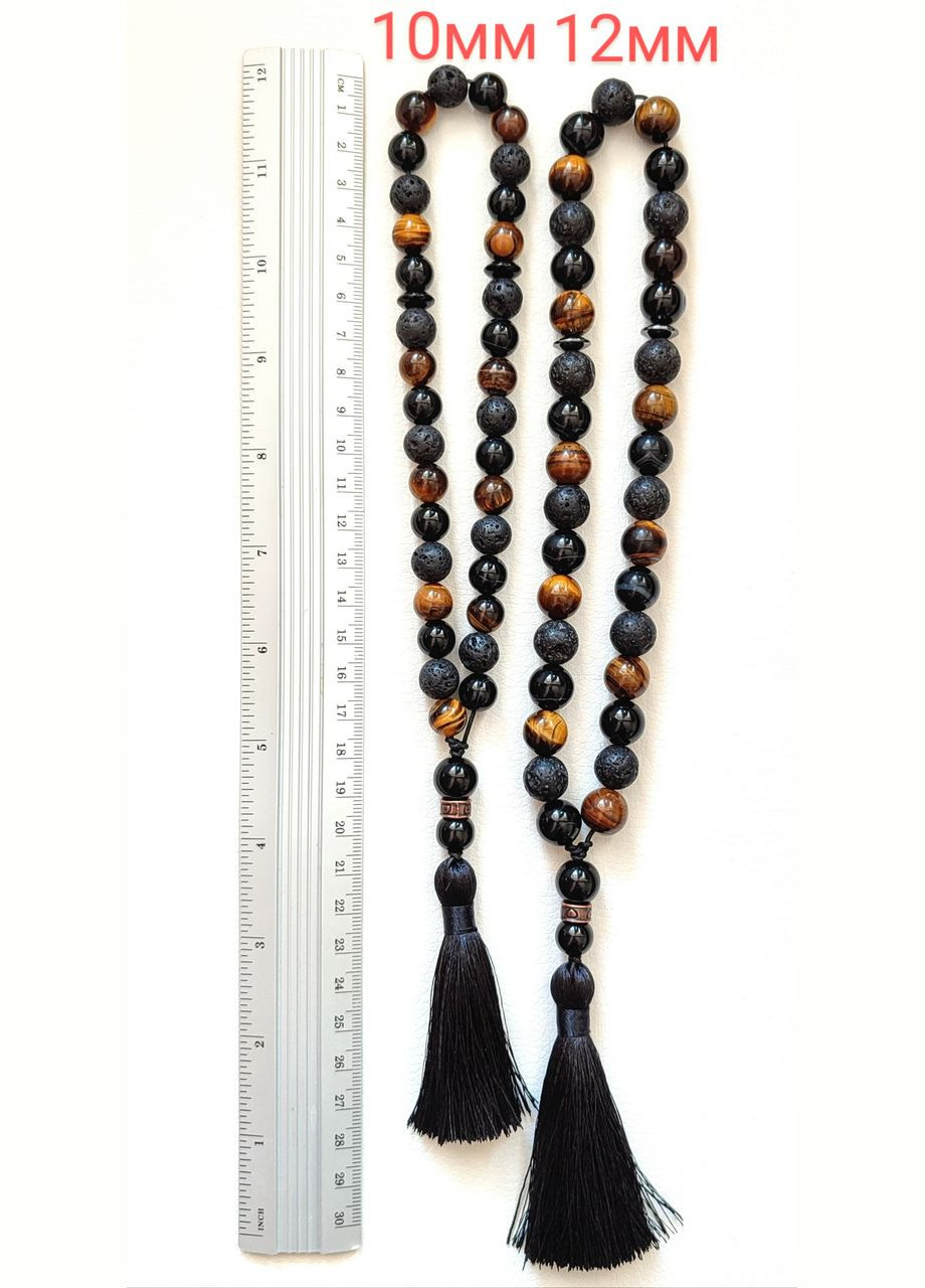 Чётки из Тигрового глаза Черного агата и лавы 33 бусины d 10мм No Brand (331293584)