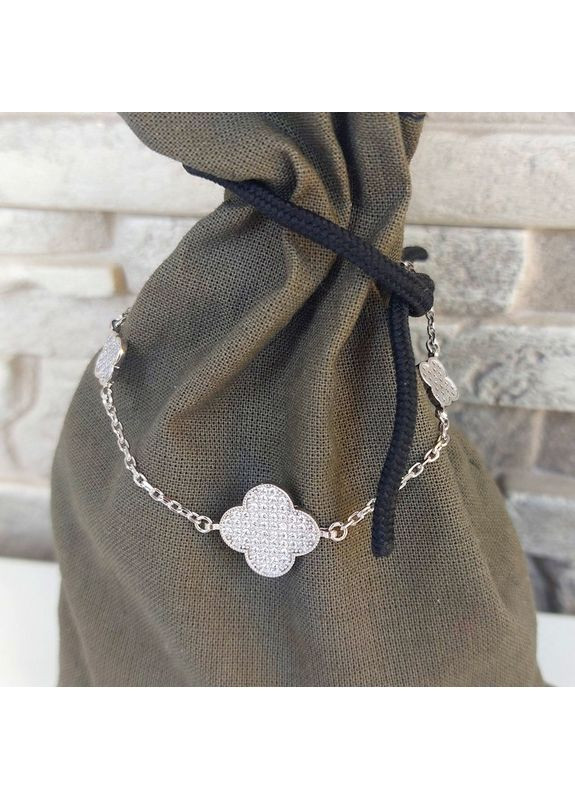 Браслет Клевер из серебра с прозрачными фианитами. No Brand (355921921)